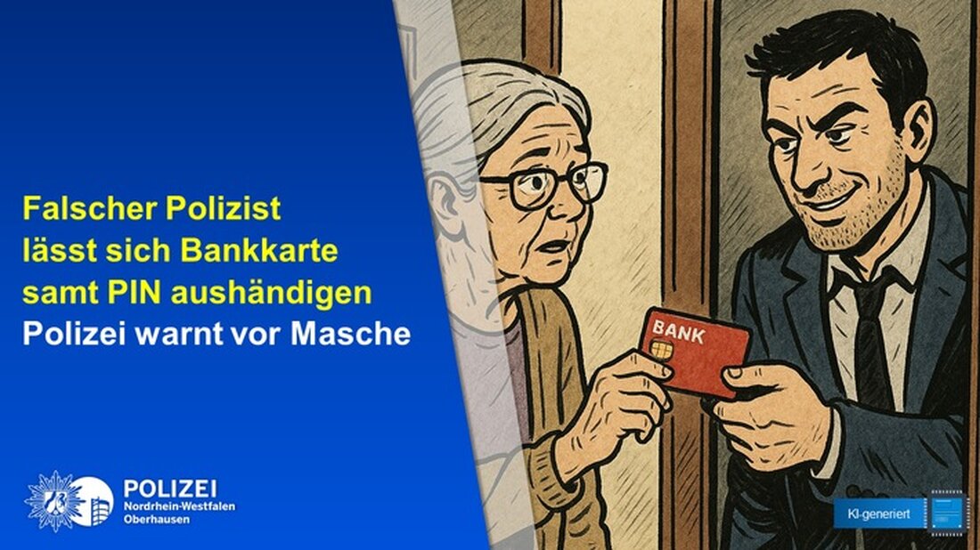 Die Polizei Oberhausen warnt vor einer Betrugsmasche, bei der ein falscher Polizist einer Seniorin ihre Bankkarte und PIN entlockte.