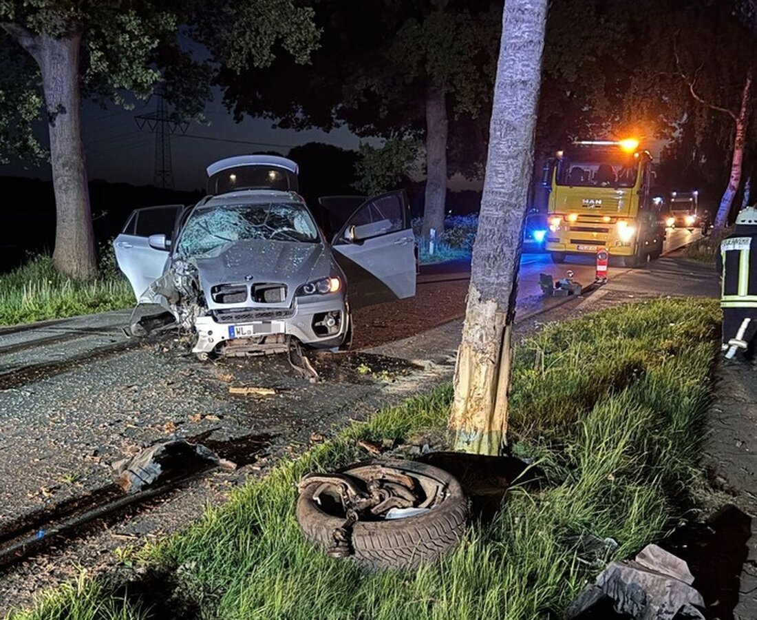 Ein alkoholisierter Autofahrer verunfallte in Deinste, flüchtete fußläufig und hinterließ mehrere beschädigte Bäume. Fotos vorhanden.
