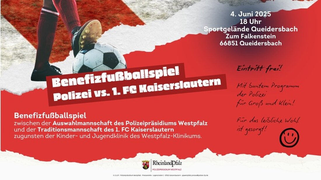 Am 4. Juni 2025 spielt die Polizei-Auswahl gegen die Traditionsmannschaft des 1. FC Kaiserslautern in Queidersbach. Eintritt frei!