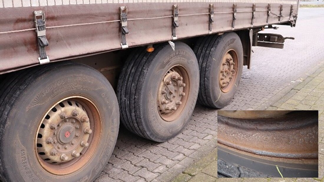 Polizei Münster stellte bei Kontrollen massive Bremsenmängel an einem polnischen LKW und Auflieger fest. Weiterfahrt untersagt.