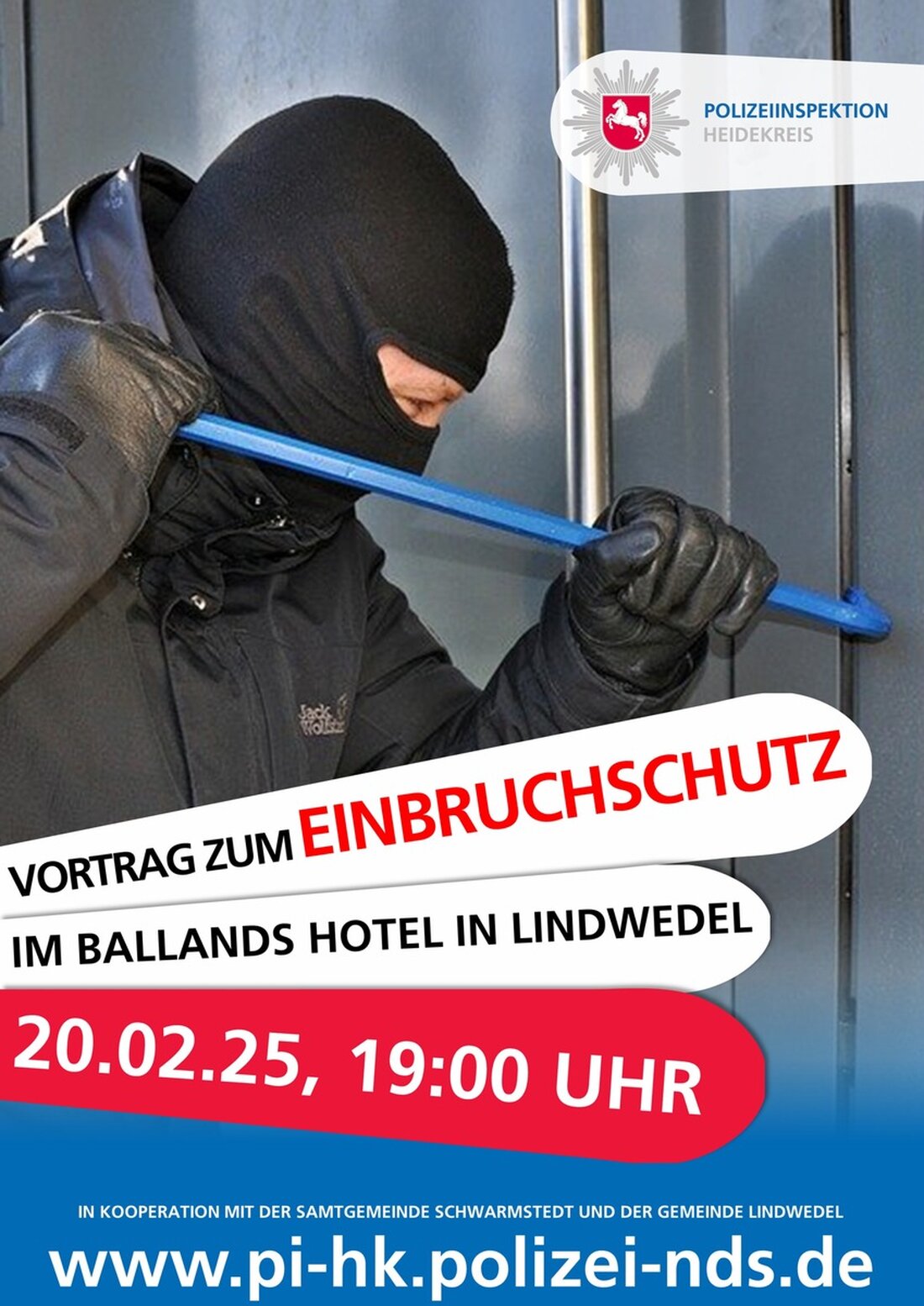 Die Polizeiinspektion Heidekreis informiert über einen wichtigen Vortrag in Lindwedel zum Thema Einbruchschutz und Sicherheitsmaßnahmen.
