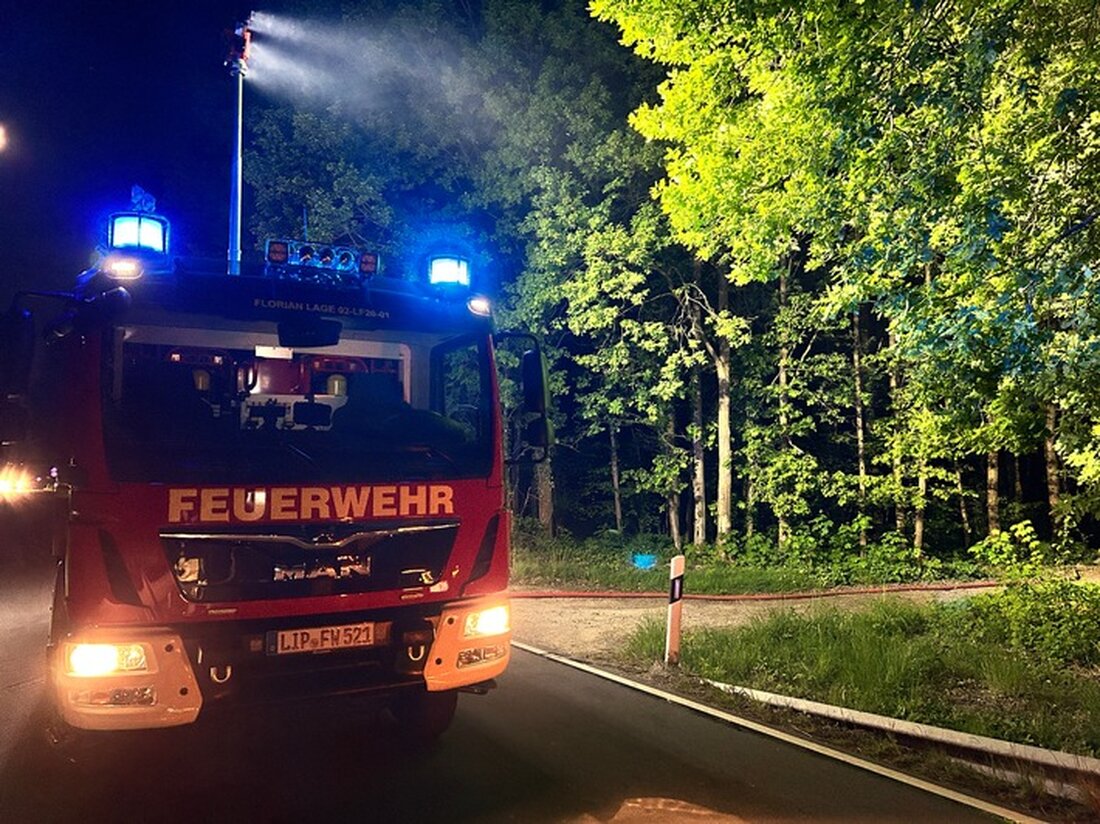 Am 10.05.25 um 22:12 Uhr löschte die Feuerwehr Lage ein Feuer im Wald an der Heßloher Straße, das schnell unter Kontrolle gebracht wurde.