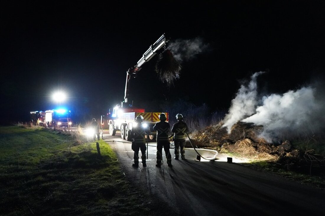Die Feuerwehr Bocholt löschte am 6. April einen Schilfhaufen-Brand in Töppingsesch. Kein Risiko für umliegende Flächen.