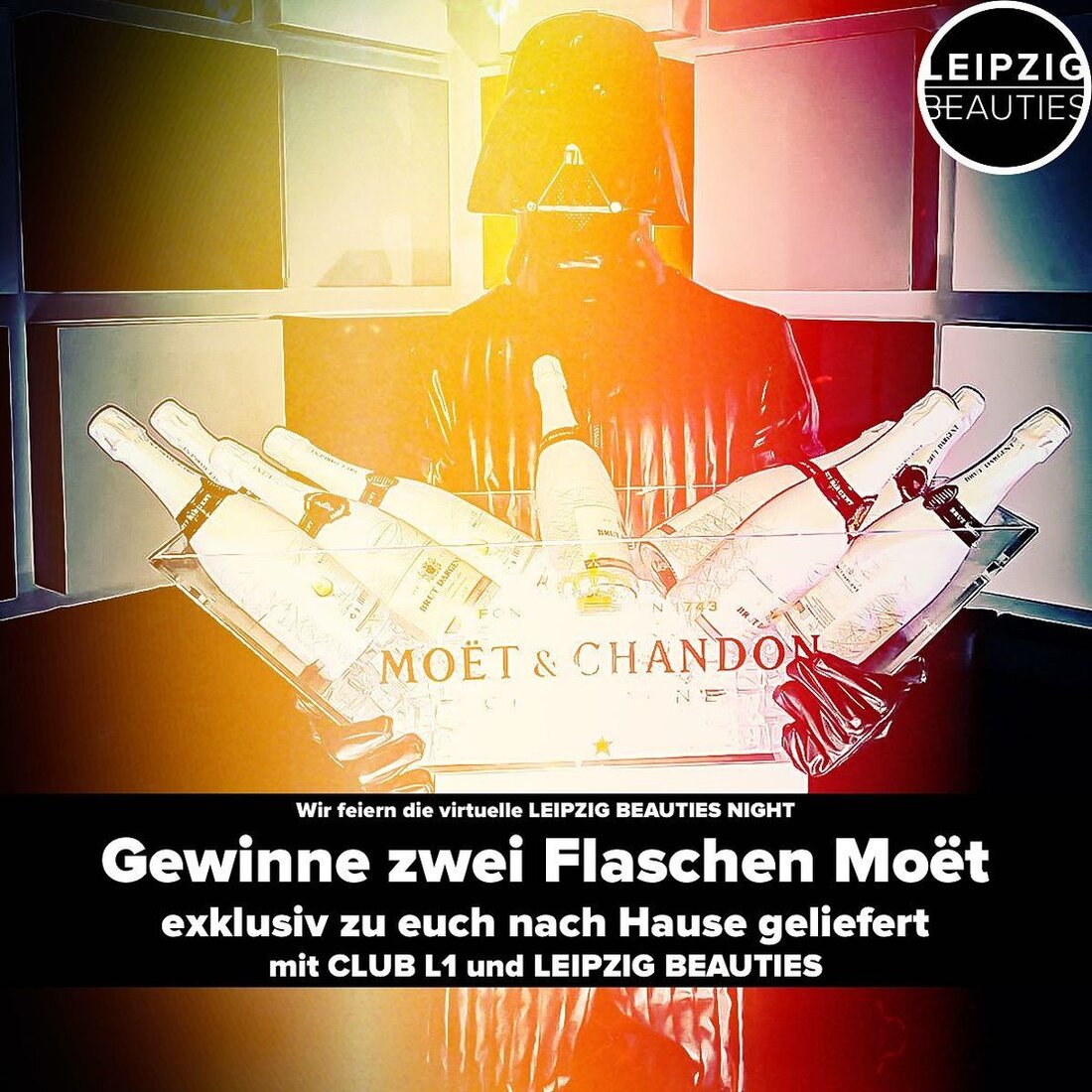 GEWINNSPIEL: Am Samstag, 02. Mai hätten wir unsere legendäre Leipzig Beauties Night im @clubl1 mit euch gefeiert. Dank Corona müssen wir aber leider bis zur nächsten gemeinsamen Party noch warten. Das L1 und Leipzig Beauties lassen euch aber nicht im Stich. ? Es geht nichts über eine gepflegte Party am Samstagabend – auch als Leipzig Beauties Night in den eigenen vier Wänden. ?? Mach mit bei unserem Gewinnspiel: Darth Vader vom L1 Delivery Service liefert euch zwei exklusive Flaschen Moët Brut 0,7l Champagner gegen 19 Uhr am Abend des 02. Mai an zwei Gruppen nach Hause, damit die Party dort …