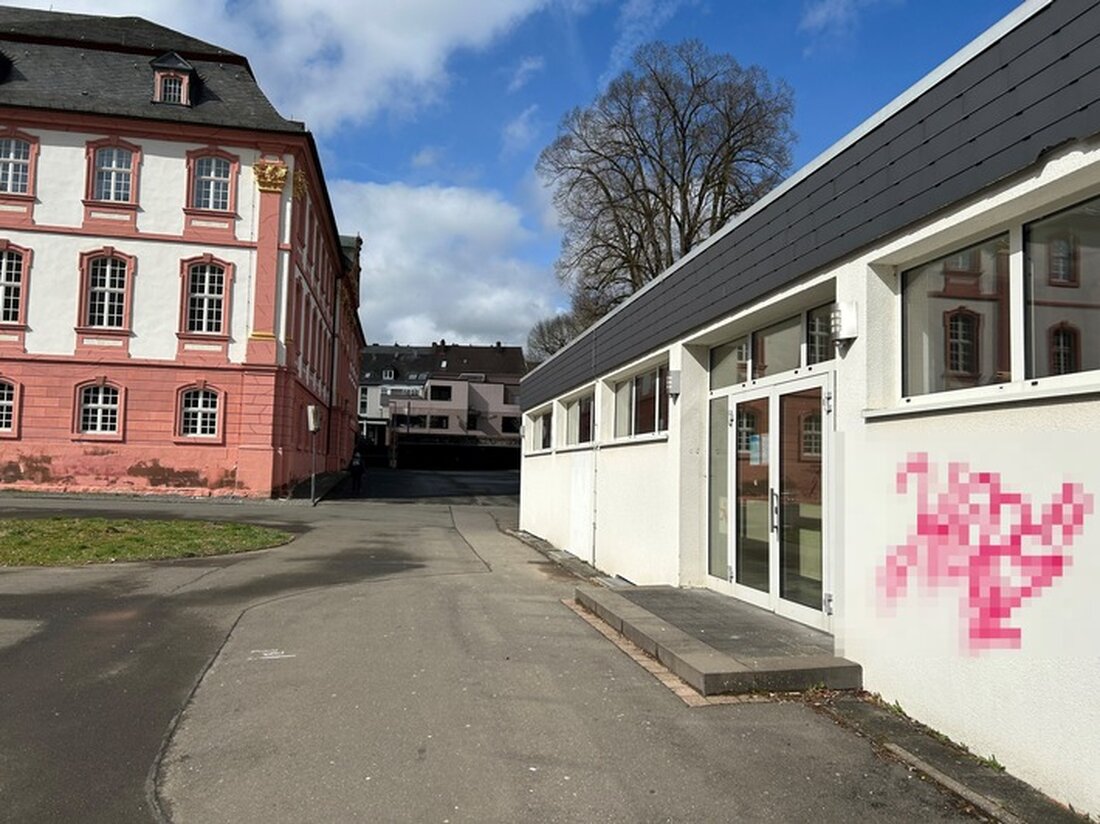 In der Nacht vom 22. auf den 23. März 2025 wurden in Prüm mehrere Gebäude mit pinkem Graffiti beschädigt. Zeugen gesucht.