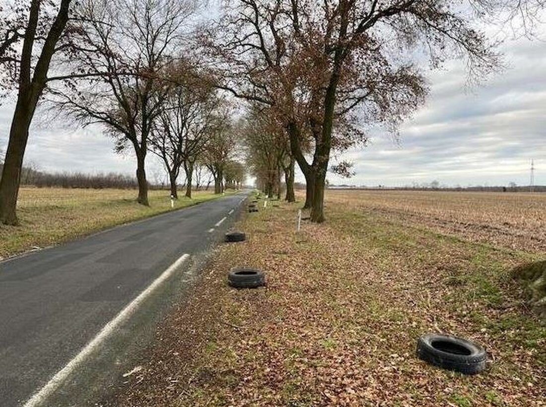 Zeugen gesucht: Unbekannte entsorgten illegal über 20 Altreifen an der Straße "Am Stopenberg" in Breddenberg. Hinweise bitte an die Polizei.