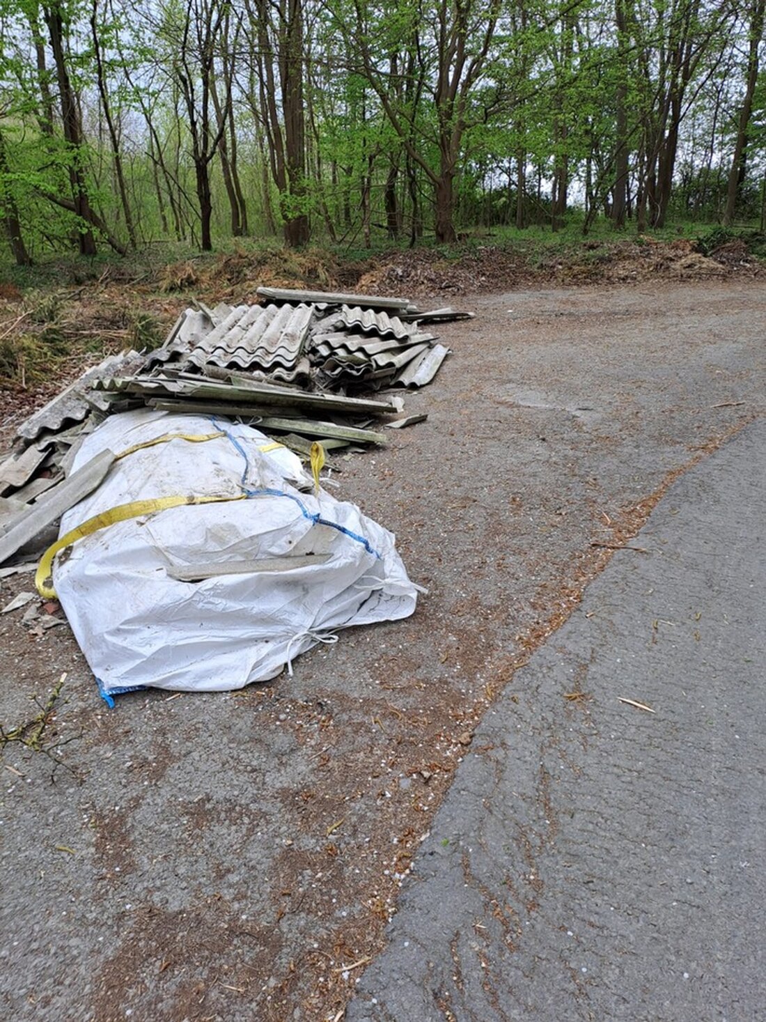 Unbekannte entsorgten am 11.04.2024 illegal 5 Tonnen Eternitplatten im Pöppelsche. Zeugen bitte melden!
