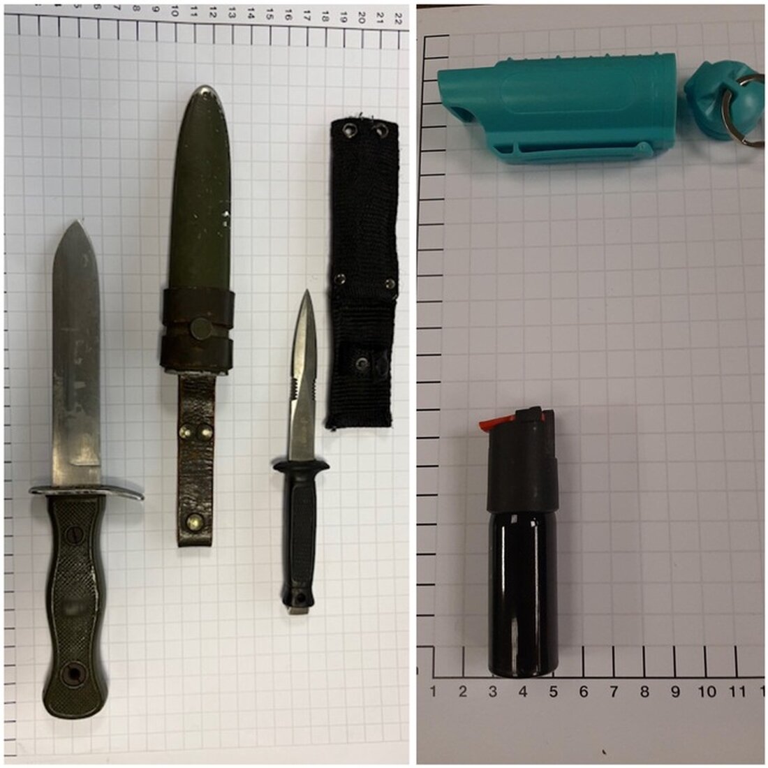 Bundespolizei NRW beschlagnahmt im Dortmunder Hauptbahnhof Kampfmesser, zweiseitig geschliffenes Messer und Pfefferspray.