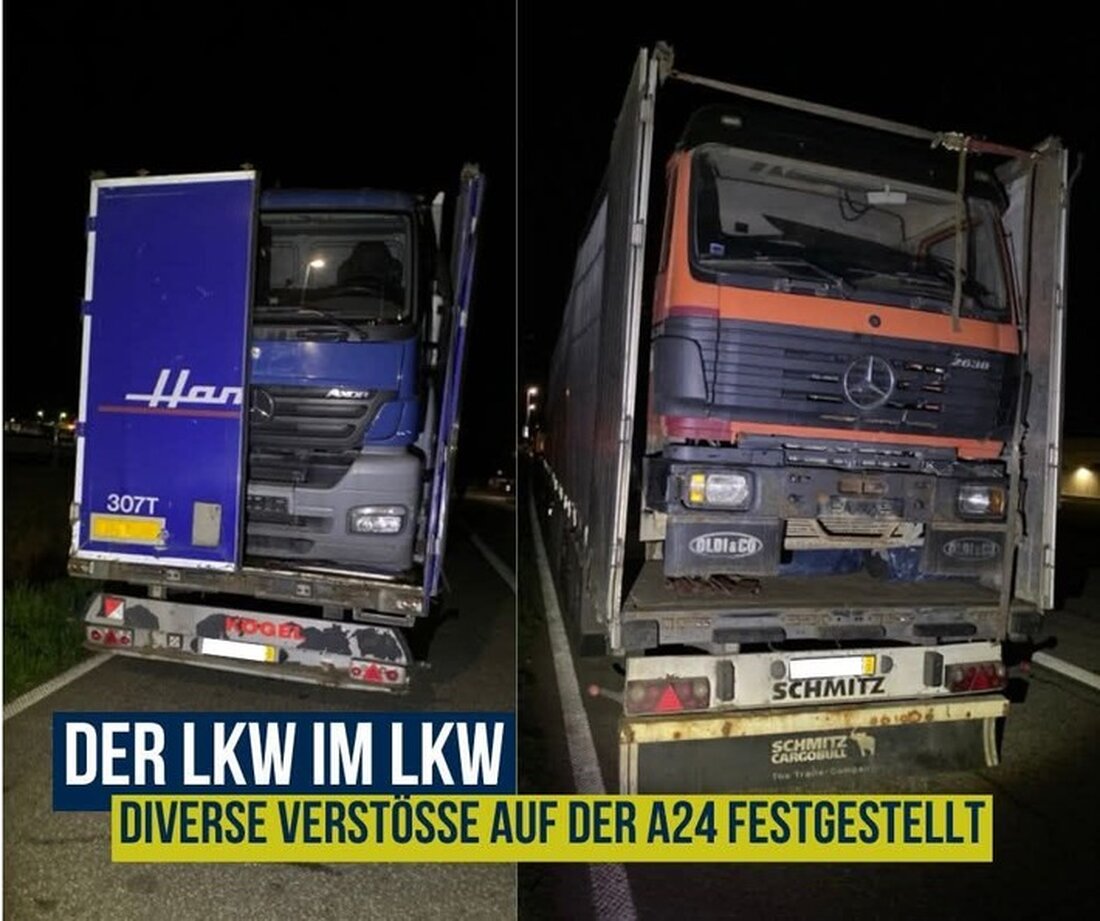 Polizei Rostock entdeckt auf A 24 mehrere LKW mit massiven Ladungsverstößen. Gefährliche Überladung und unsachgemäße Beladung festgestellt.