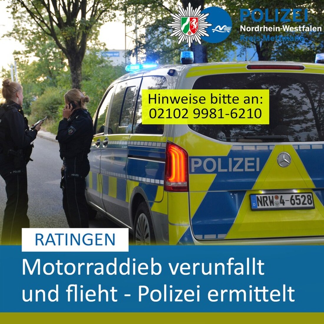 Unbekannter Motorradtyrann stiehlt Suzuki in Ratingen, verunfallt und flieht. Polizei sucht Zeugen für Hinweise.