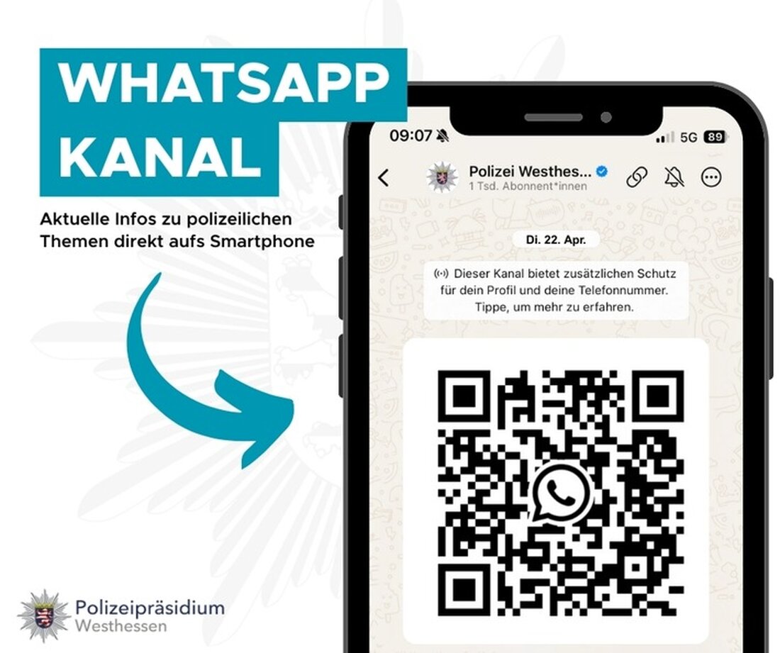 Das Polizeipräsidium Westhessen startet einen WhatsApp-Kanal für aktuelle Meldungen, Fahndungen und Präventionsangebote.