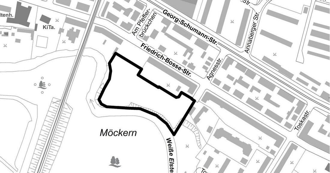 Vorhabenbezogener Bebauungsplan Nr. 441, Wohnpark Friedrich-Bosse-Straße, Leipzig-Nordwest Zur Entwicklung eines Wohnparks an der Weißen Elster in Möckern wird im Rahmen der Aufstellung des Bebauungsplanes der Vorentwurf öffentlich zur Diskussion gestellt. Interessierte sind herzlich zum Informationsabend am 21. August 2023 eingeladen. Frühzeitige Beteiligung der Öffentlichkeit Zum vorhabenbezogenen Bebauungsplan Nr. 441 „Wohnpark Friedrich-Bosse-Straße“ wird die frühzeitige Beteiligung der Öffentlichkeit nach § 3 Abs. 1 Baugesetzbuch (BauGB) durchgeführt. Das Plangebiet befindet sich in Leipzig Nordwest, im Ortsteil Möckern zwischen Friedrich-Bosse-Straße und Weiße Elster. Mit dem Bebauungsplan sollen die bauplanungsrechtlichen Grundlagen für die Entwicklung des Gebietes zu einem Wohnstandort geschaffen werden. Planeinsicht vom 25.07.2023 …