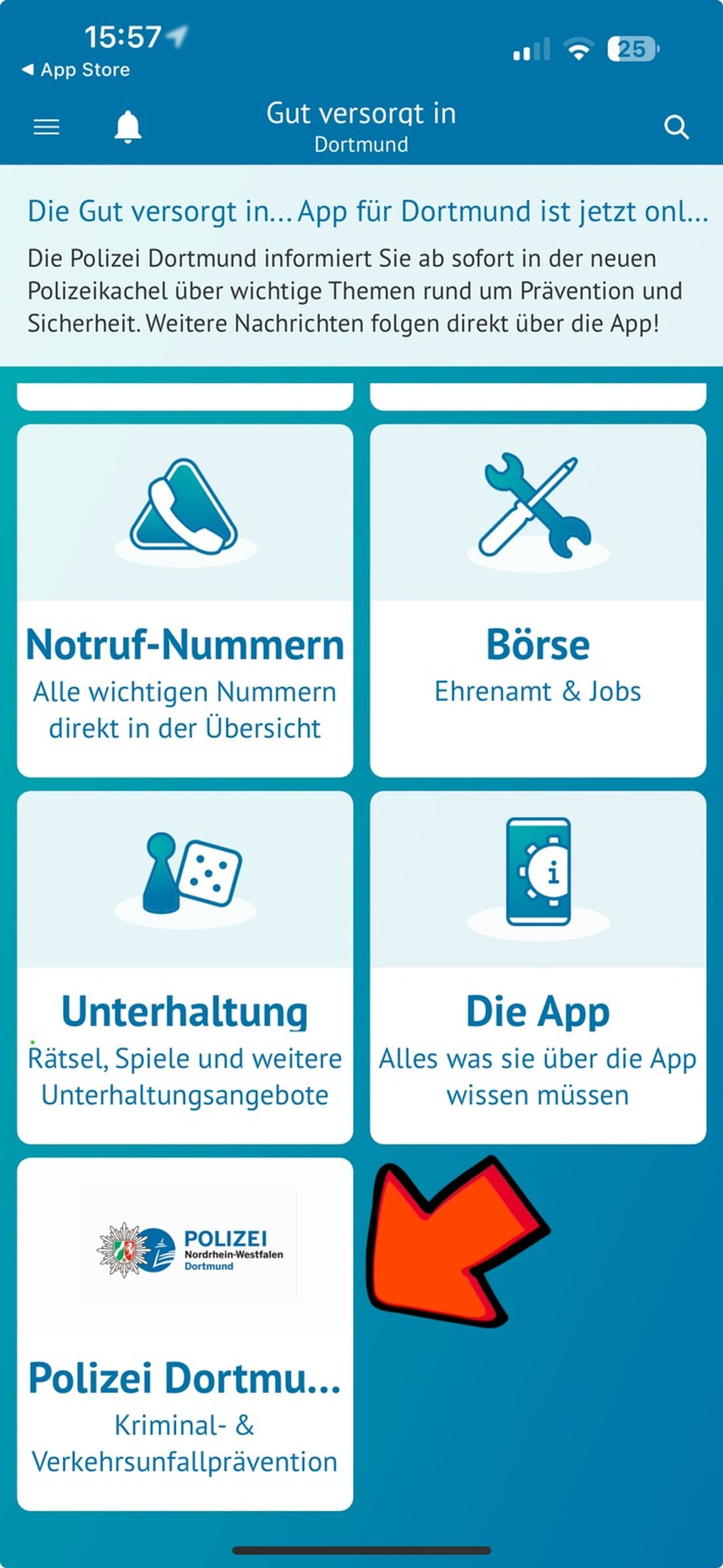Polizei Dortmund integriert sich in die App "Gut versorgt in Dortmund" und bietet präventive Sicherheitsinfos direkt aufs Smartphone.
