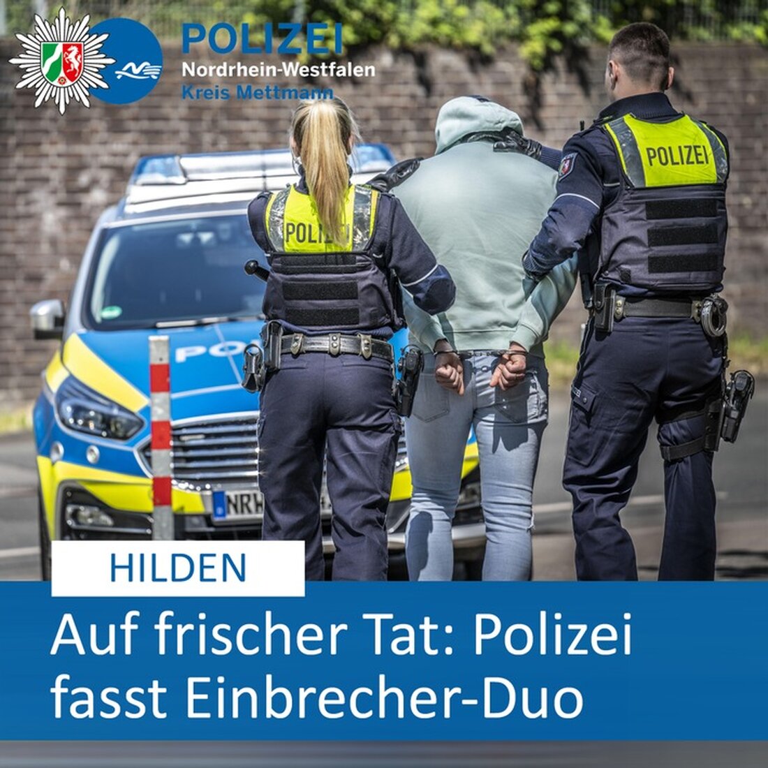 Polizei Mettmann hat am 15. März 2025 in Hilden ein 17-jähriges Einbrecherduo auf frischer Tat gefasst.