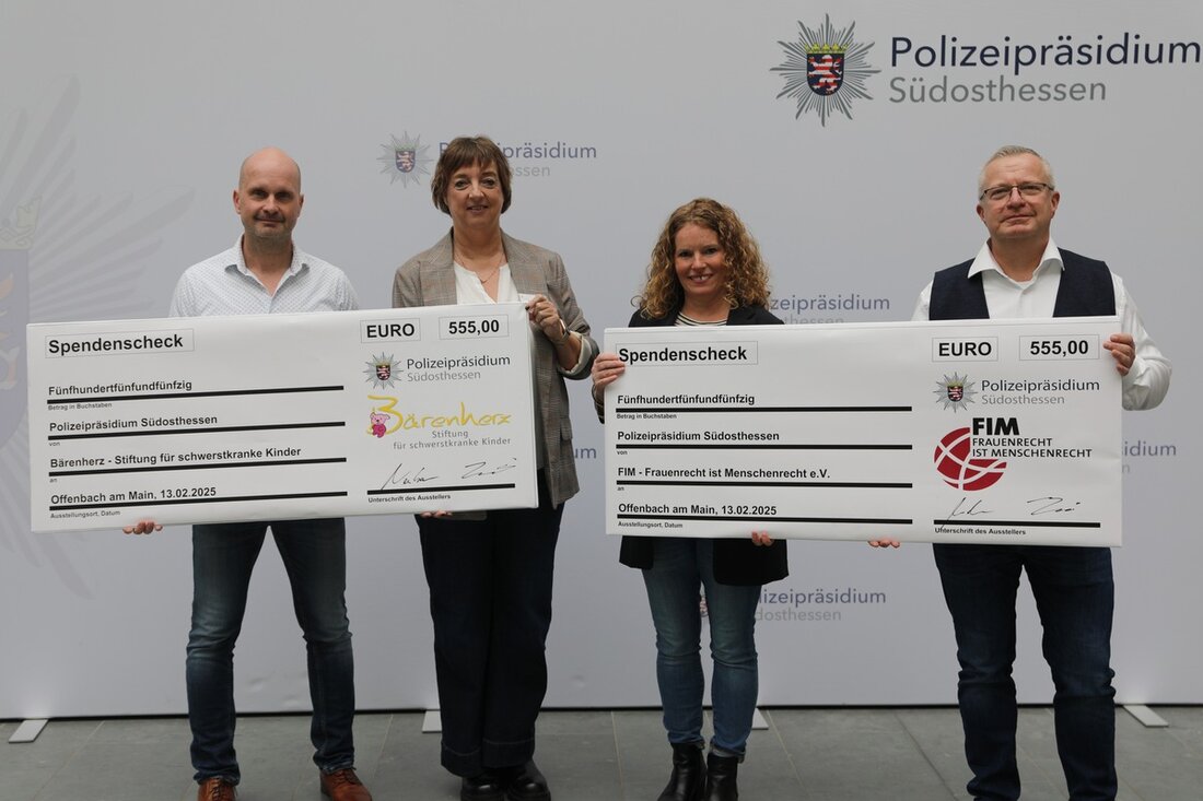 Polizei Offenbach übergab 1.110 Euro an zwei gemeinnützige Einrichtungen, gesammelt bei einer After-Work-Grillfeier.