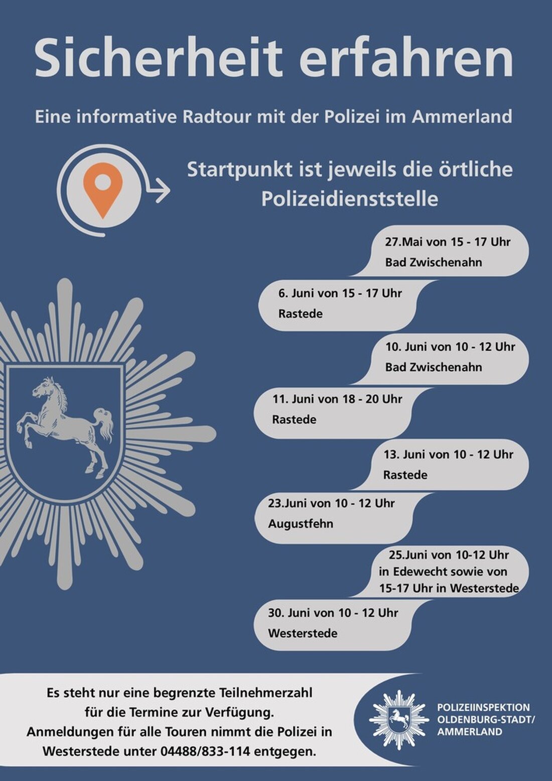 Die Polizei im Ammerland lädt zu Radtouren ein, um Verkehrssicherheit und Kriminalprävention zu fördern. Anmeldungen erforderlich.