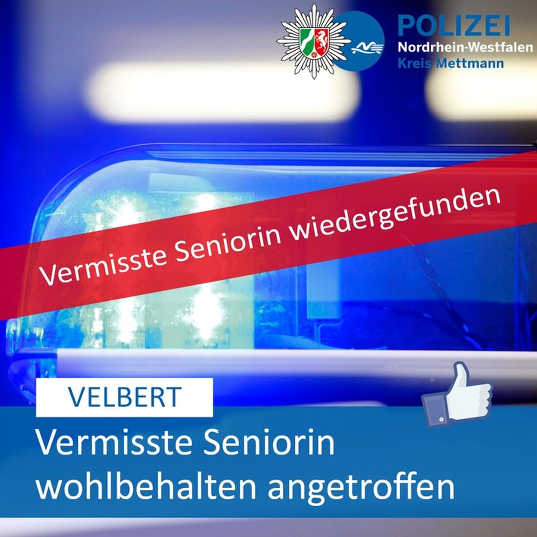 Seniorin (69) aus Velbert, seit dem 19. März vermisst, wurde wohlbehalten im Wald gefunden. Polizei setzt Personenspürhund ein.