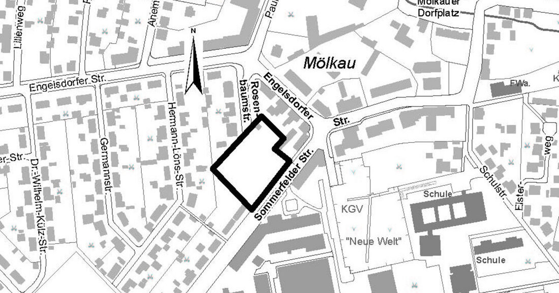 Vorhabenbezogener Bebauungsplan Nr. 424 Handels- und Dienstleistungsforum Mölkau-Mitte, Leipzig-Ost Zur baurechtlichen Planung eines neuen Versorgungszentrums mit Einzelhandel und Dienstleistungen in der Ortsmitte von Mölkau wird die frühzeitige Öffentlichkeitsbeteiligung durchgeführt. Alle Interessierten sind herzlich zur Planerläuterung am 7. Juni 2023 eingeladen. Stellungnahmen können bis zum 4. Juli 2023 abgegeben werden. Geltungsbereich vorhabenbez. Bebauungsplan Nr. 424, Handels- und Dienstleistungsforum Mölkau-Mitte Frühzeitige Beteiligung der Öffentlichkeit Zum vorhabenbezogenen Bebauungsplan Nr. 424 „Handels- und Dienstleistungsforum Mölkau-Mitte“ wird die frühzeitige Beteiligung der Öffentlichkeit nach § 3 Abs. 1 Baugesetzbuch (BauGB) durchgeführt. Das Plangebiet befindet sich in Leipzig Ost, im Ortsteil Mölkau zwischen Engelsdorfer Straße und Sommerfelder &hellip;