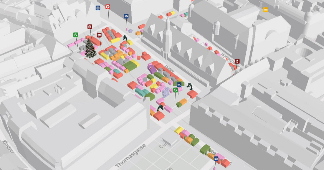 Weihnachtsmarkt in 3D: Jetzt schneit es auch noch Pünktlich zum Start des Leipziger Weihnachtsmarktes am 22. November 2022 ist auch der diesjährige dreidimensionale Plan des Marktes online. Die 3D-Anwendung unter www.leipzig.de/weihnachtsmarkt beinhaltet über 300 modellierte Hütten und Fahrgeschäfte. Für den virtuellen Spaziergang über den Markt sind auch Themenbereiche wie etwa der Märchenwald, das Riesenrad und der zentrale Weihnachtsbaum nachgebildet. Auf Wunsch ist Frau Holle mit dabei: Über ein Schneeflocken-Symbol in der Werkzeugleiste können Nutzerinnen und Nutzer in diesem Jahr erstmals einen Schneefall auf dem Online-Markt simulieren – ohne Glätte und Matsch zwischen den realen Ständen in der Innenstadt zu riskieren. Mit &hellip;