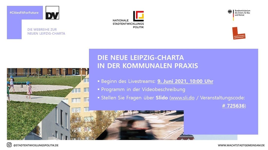 Die einzelnen Beiträge sind unten verlinkt in der Videobeschreibung zu finden. Die Präsentationen der Referenten sind auf der DV-Homepage unter https://www.deutscher-verband.org/aktivitaeten/veranstaltungen/webreihe-2021-cities-fit-for-future.html abrufbar. Dort finden Sie auch weitere Informationen zur Webserie #CitiesFitForFuture. Die Beiträge zur Veranstaltung im Detail: 00:00:10 Erklärvideo zur neuen #LeipzigCharta 00:07:45 Begrüßung, Michael Groschek, Präsident des DV 00:14:40 Begrüßung, Erwin Schwärzer, Referatsleiter Stadtentwicklung und Wohnen im BMI 00:32:46 Key Note zu Fragen und Antworten zur Stadt von heute und morgen, Prof. Dr. Uwe Schneidewind, Oberbürgermeister der Stadt Wuppertal 01:02:48 Im Gespräch: Integriert, partizipativ, ortsbezogen, orientiert Gemeinwohl: Wie geht das? Jochen Partsch, Oberbürgermeister der Stadt Darmstadt & Christian Gerlitz, …