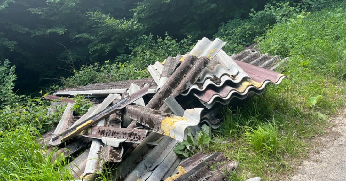 Im Waldgebiet zwischen Eberbach und Unterdielbach wurden illegal asbesthaltige Eternitplatten entsorgt. Zeugen gesucht!