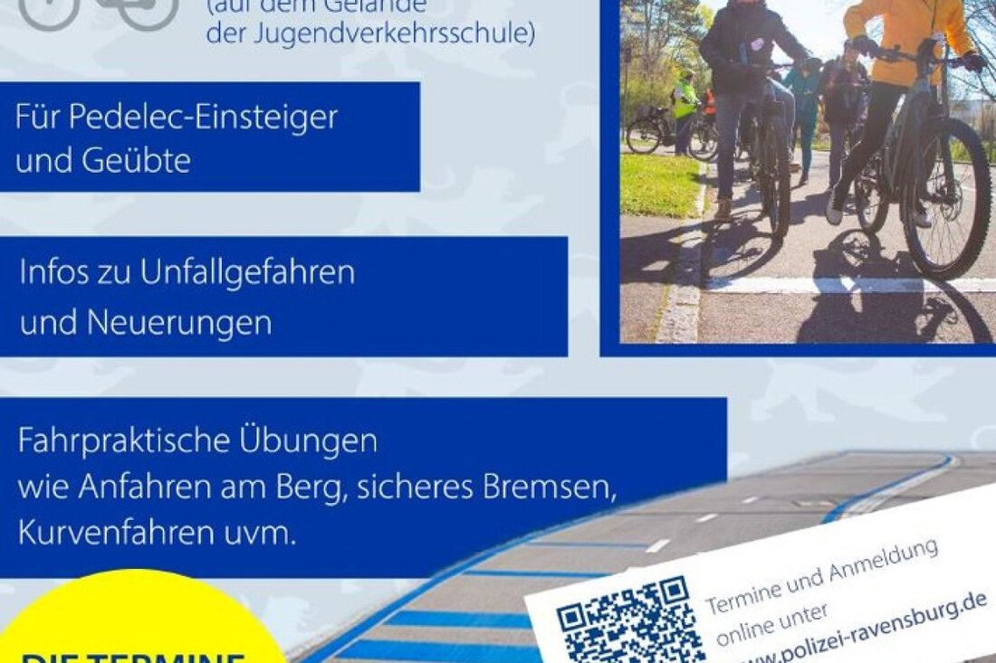 Am 05.06.2025 bietet das PP Ravensburg in Friedrichshafen ein kostenloses Pedelec-Training an. Plätze sind noch verfügbar!