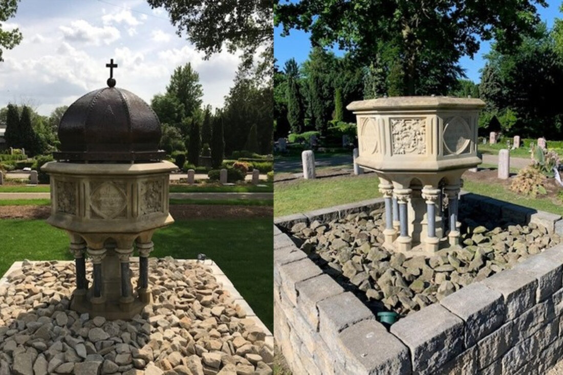 Unbekannte haben eine Kupferhaube von einem Taufbecken auf dem Friedhof in Bismarck gestohlen. Die Polizei sucht Zeugen.