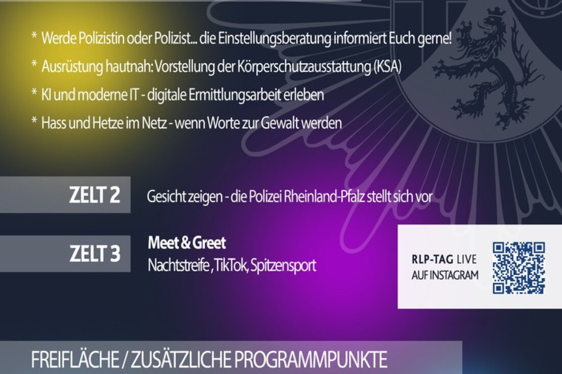 Die Polizei Rheinland-Pfalz präsentiert auf dem 38. Rheinland-Pfalz Tag spannende Einblicke in ihre Arbeit und Karrieremöglichkeiten.