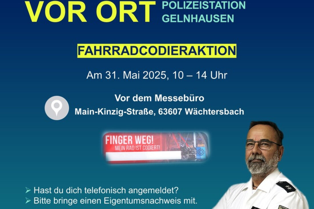Am 31. Mai 2025 findet in Wächtersbach eine kostenlose Fahrrad-Codieraktion statt, um Diebstählen vorzubeugen.